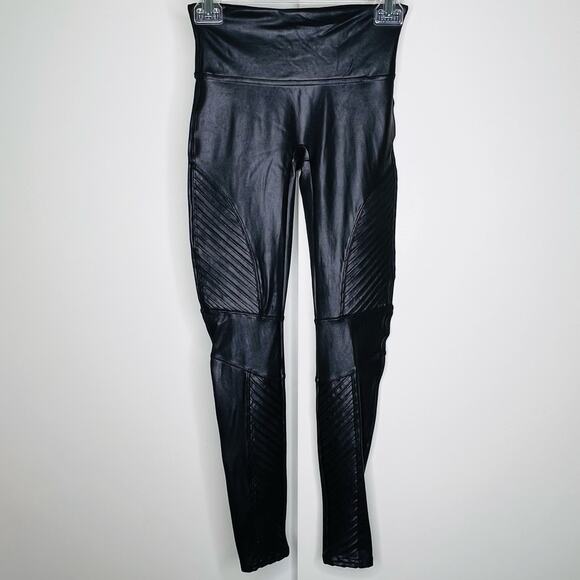 Spanx Faux Leather Moto Leggings Women’s S Black High Waist Shaping Pants Small - Picture 3 of 8
